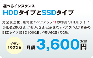 HDD, SSD 選べるインスタンス